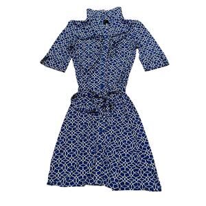 Laundry by Shelli Segal Dress Womens 6 Button-Front Geo-Print Blue White